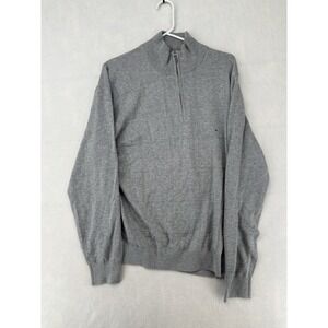 Van Heusen Studio Gray Cotton Acrylic Knit 1/4 Zip Mock Neck Sweater Men's M